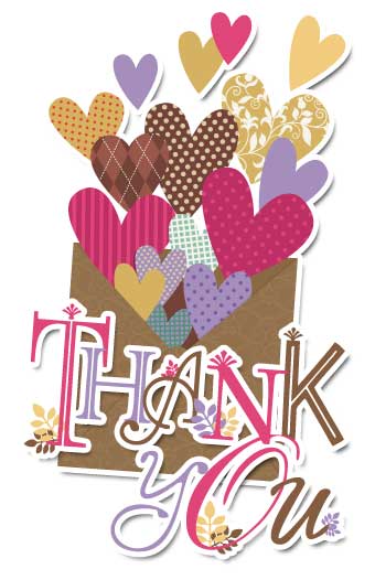 Thank you card with hearts flying out